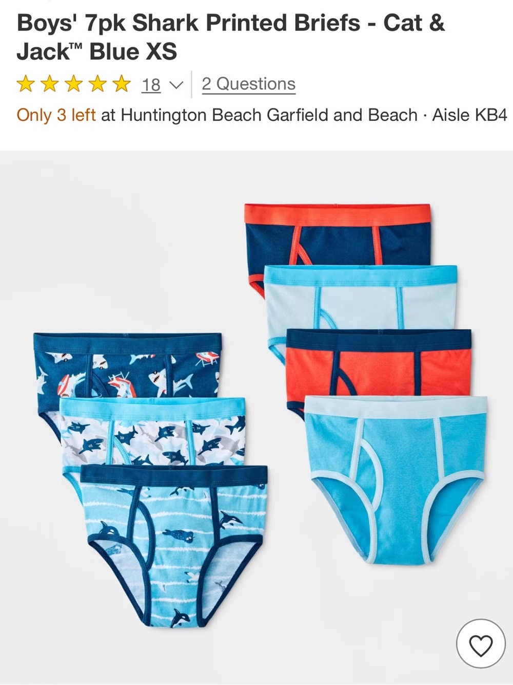 Cat & Jack Boys' Briefs - 7 pack - Size XS (4/5)